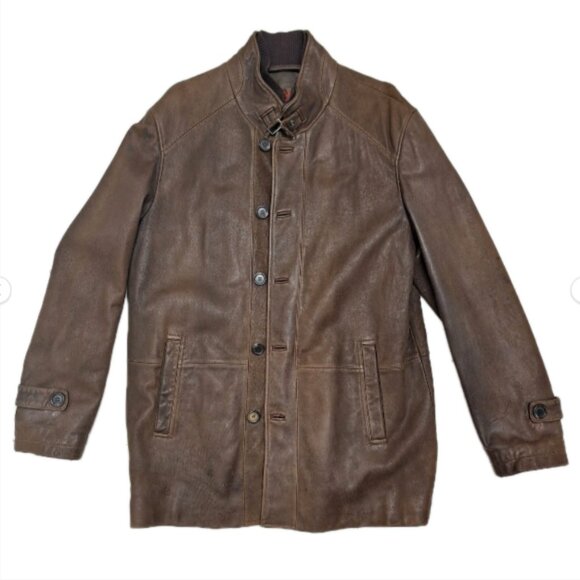 DANIER MEN'S BUTTON DOWN LEATHER  JACKET SIZE MEDIUM REMOVABLE LINER - Picture 1 of 8